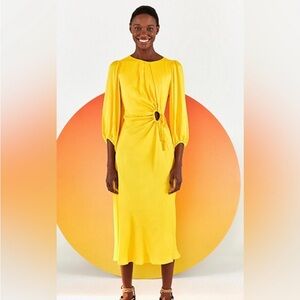 Beautiful Farm Rio yellow circle cut out midi dress.